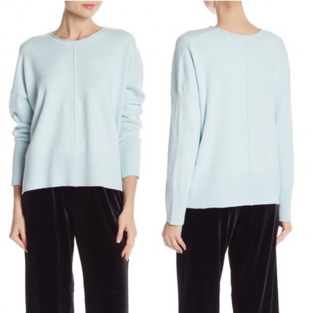 French Connection Oversized Della Vhari Soft Blue Knit Pullover Sweater. Sz Med